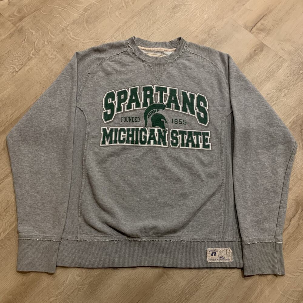 Russell Athletic Michigan State University Spartans Sweatshirt Mens Small S Gray